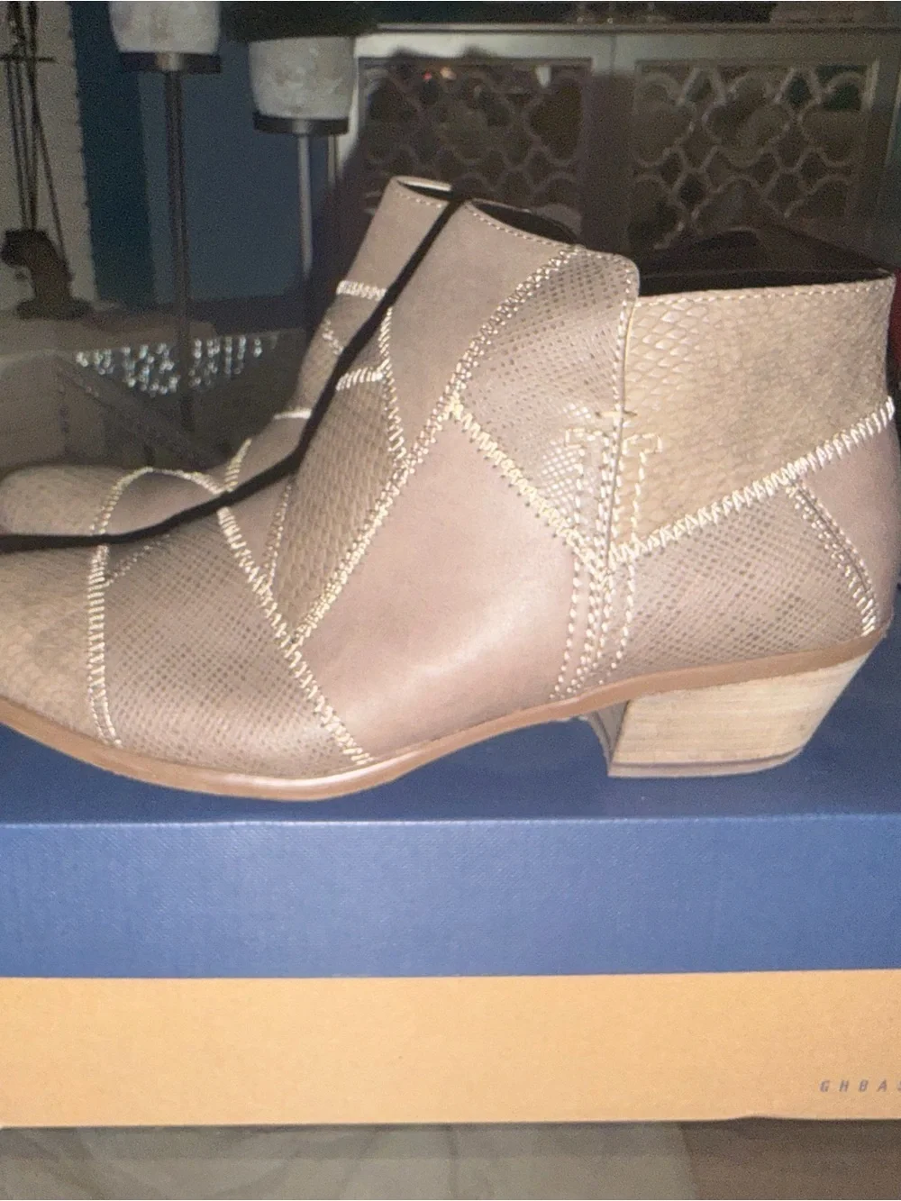 Bass Nina Ankle Boots in Taupe Suede with Textured Panels